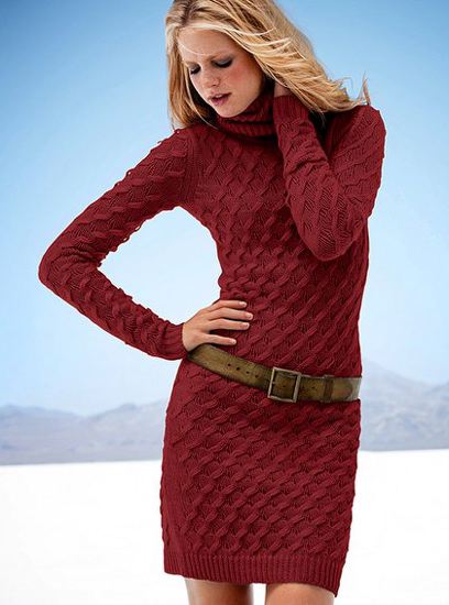 Bordo renkli örgü bayan kazak elbise modeli